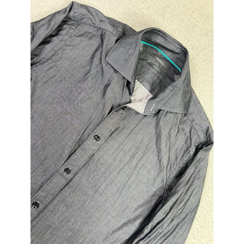 Esprit Dress Shirt Mens‎ Small 15 Gray Slim Fit Long Sleeve Button Front Cotton